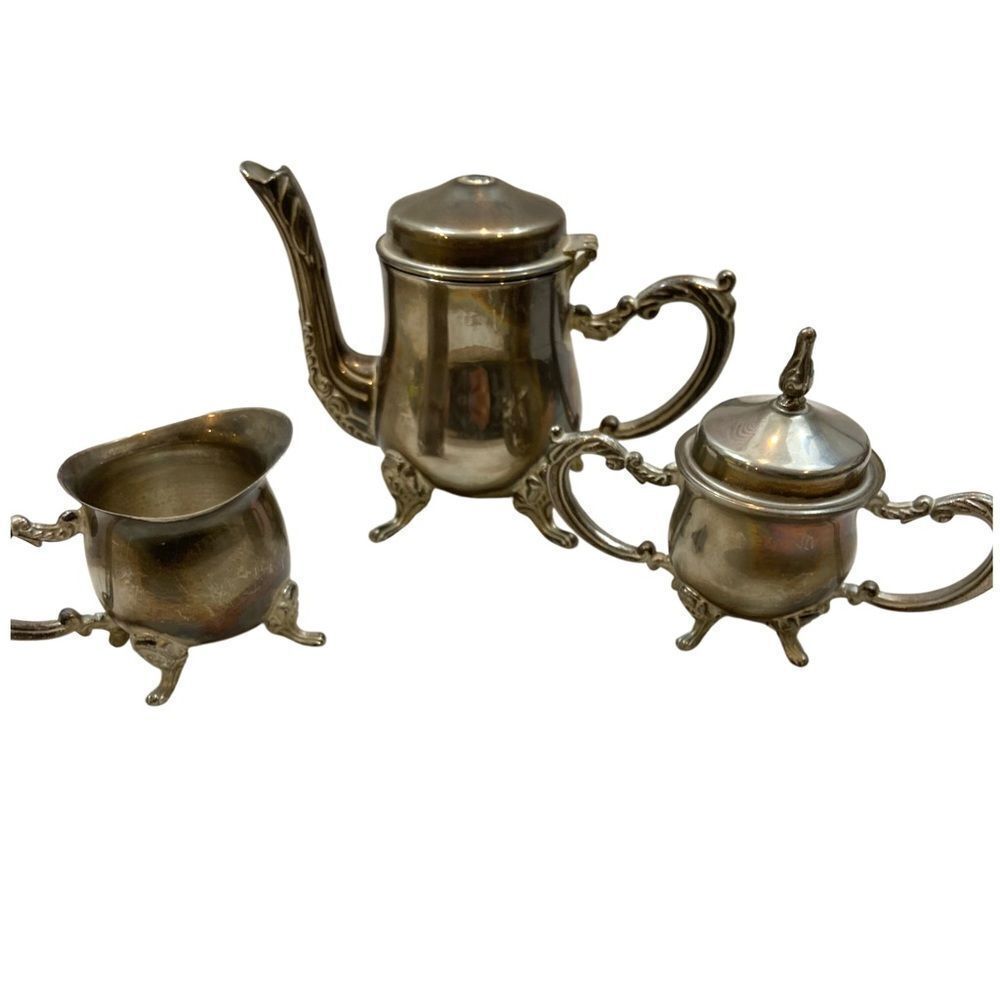 Vintage Silver Plated‎ Miniature Three Piece Tea Set